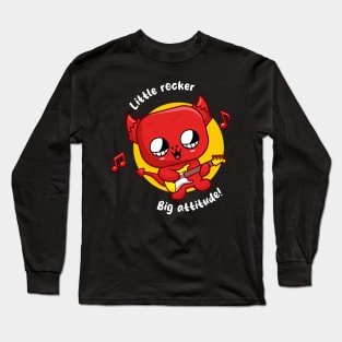 Cheeky little devil playing guitar (on dark colors) Long Sleeve T-Shirt